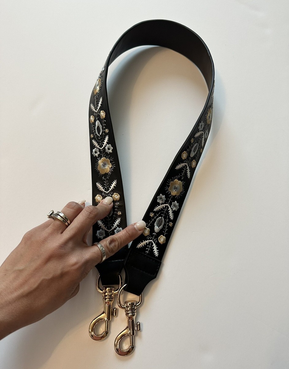 Black floral bag strap guitar strap