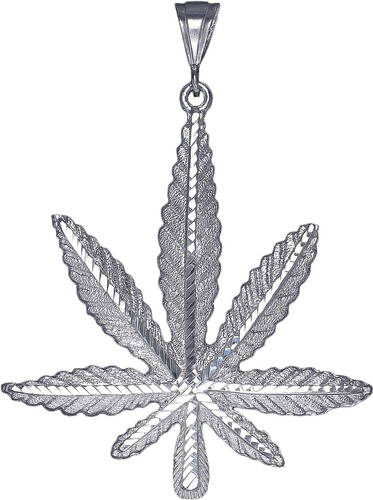 Sterling Silver Marijuana Leaf Pendant Necklace Diamond Cut Finish with Chain - Picture 5 of 5