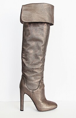 Sergio Rossi Metallic Lizard Embossed Leather Over The Knee Boots Size 37.5 US 7
