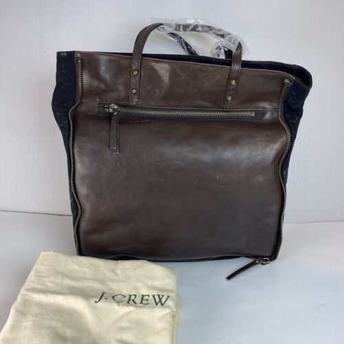J Crew Brimfield Brown Leather Shoulder Bag Tote Expandable NWT - 第 1/13 張圖片