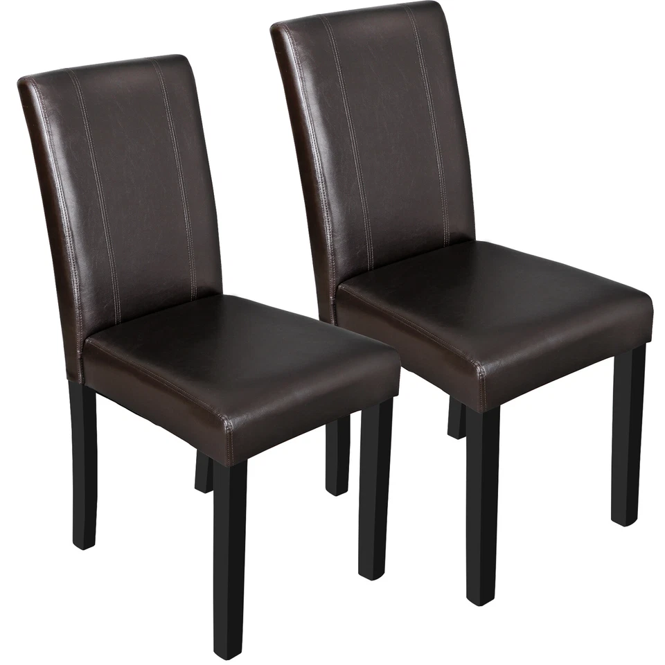 Dining Parson Chair Set of 2 Armless Kitchen Room Brown Leather Backrest Elegant - Image 2 of 4