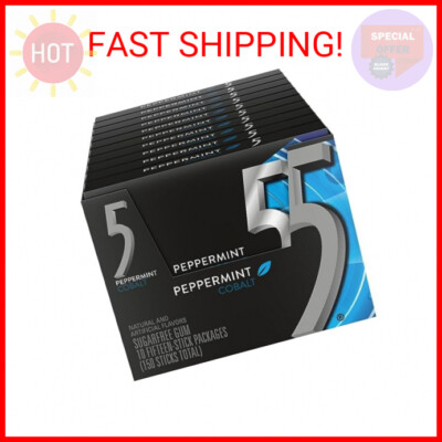 5 GUM Peppermint Cobalt Sugar Free Chewing Gum Bulk, 15 Sticks (Pack of 10)