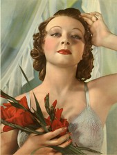 "PIN UP et BOUQUET de FLEURS 1937" Spécimen photogravure original entoilé