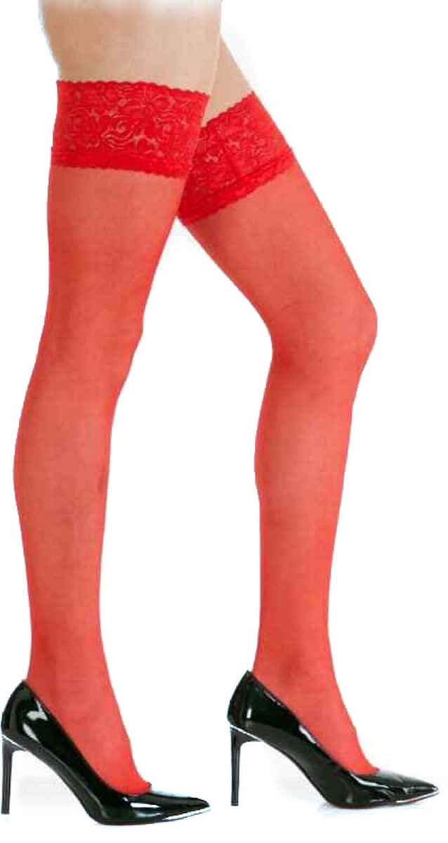 Hold Up Stockings With Lace Top & Non-Slip Silicone - Sheer 15 Denier Thigh Highs