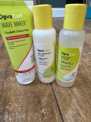 DevaCurl 3pc Travel Set Low-Poo One Condition Wave Maker 3oz NEW