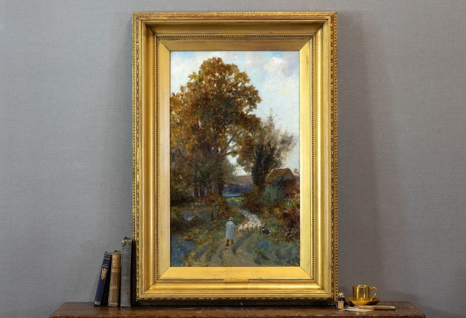 Richard Wane (1852-1904) Gran paisaje impresionista, pintura al óleo antigua Foto 3 de 4