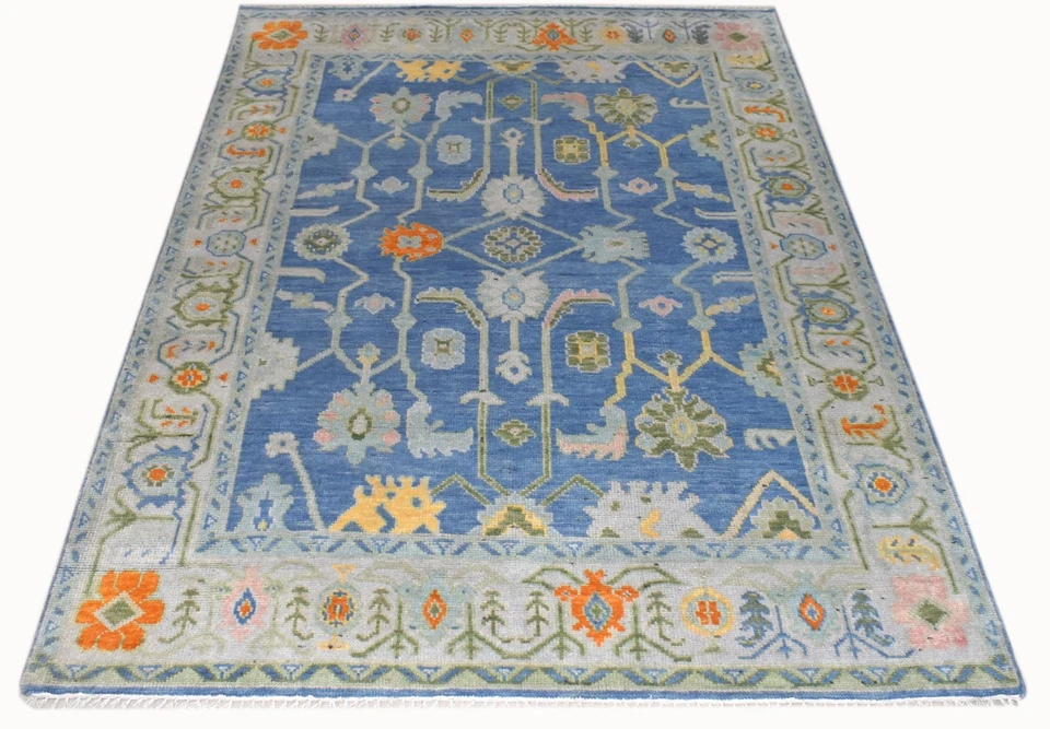Потрясающий красивый синий ковер Oushak - 5 x 8 8 x 10 9 x 12 турецкий шерстяной ковер - Изображение 2 из 4