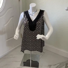 AB Studio Women's Sleeveless Tank Top Loose Fit Black And White Size XL