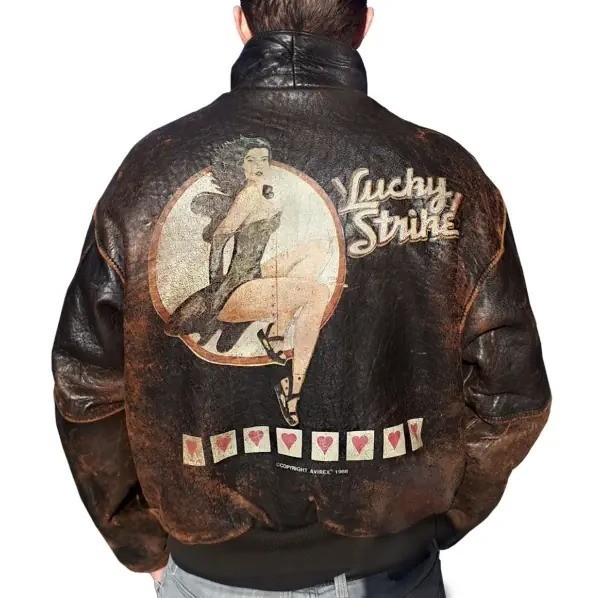 Men's Vintage Avirex A-2 Lucky Strike Bomber Jacket Cowhide