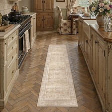 WondRg 2x8 Beige Neutral Retro Runner Rug Washable, Low Pile, Floral, Soft,...