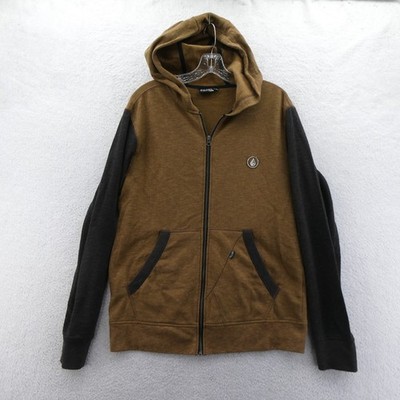 Volcom Hoodie Mens Medium EDS Slim Colorblock Brown Grey Zip Up Cotton Polyester