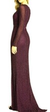 Mac Duggal Gown Heavy Beaded Aubergine Purple Longsleeve Maxi Dress Sz 14