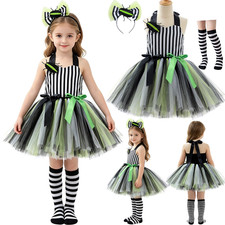 Kids Girls Beetlejuice Cosplay Tutu Skirt Costume Halloween Fancy Dress Party