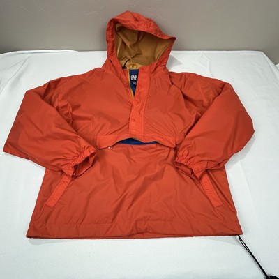Gap Jacket Men Large Orange Anorak Windbreaker Pullover Hooded 1/2 Zip VTG Y2K