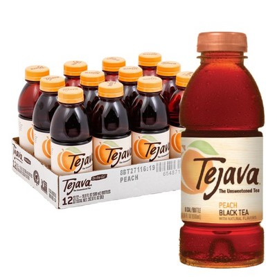 Tejava Unsweetened Peach Iced Tea, 16.9 Ounce PET Bottles, 12-Pack, 