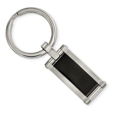 Stainless Steel  Black Acrylic Rectangle Key Chain