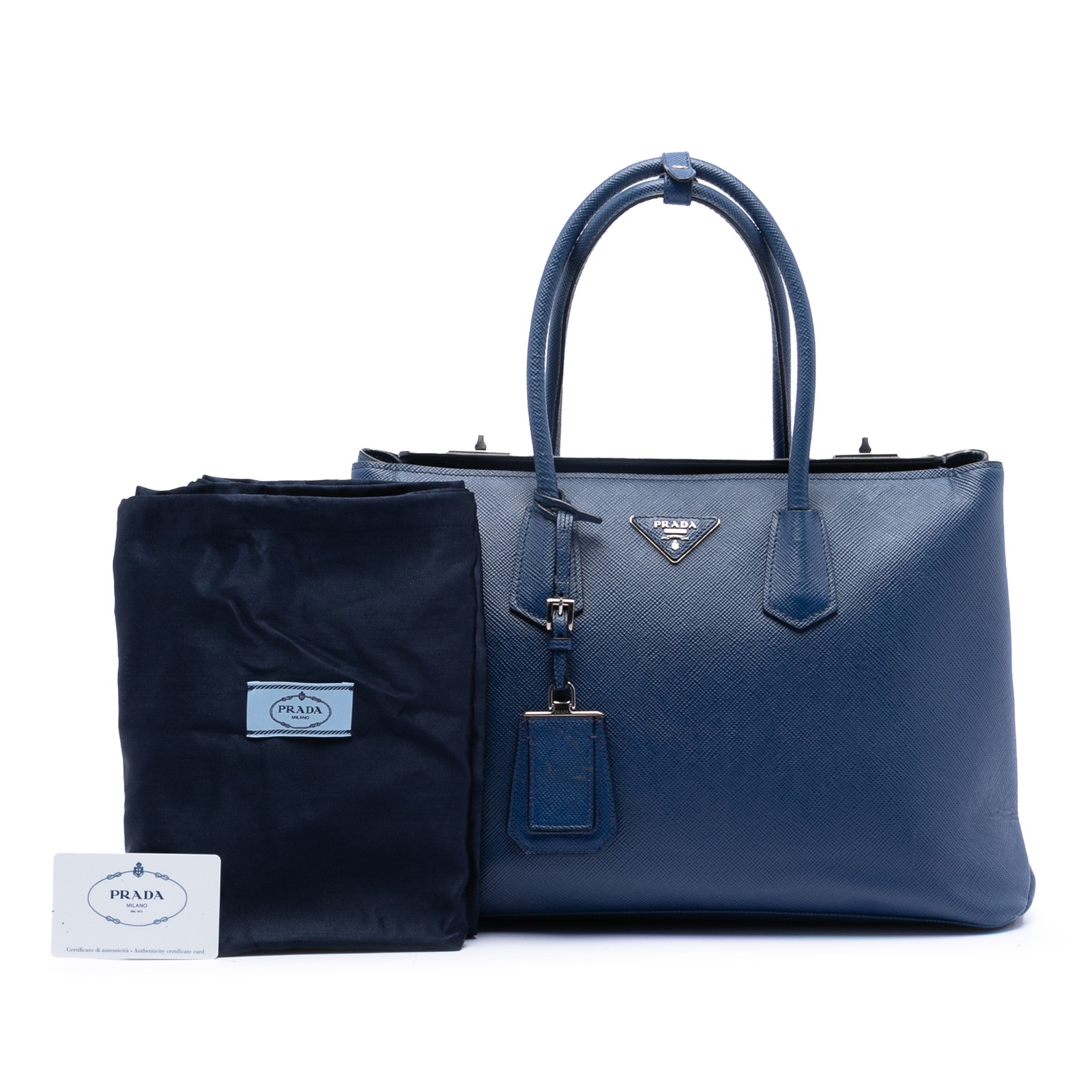 Authenticated Prada Saffiano Cuir Twin Tote Blue Calf Leather thumbnail 8