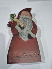 Vintage Santa Claus Christmas Wood Cut Out Decor Hand Painted 6" Tall E