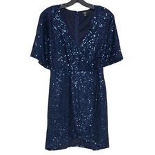Lulus Dress Faux Wrap Sequin Hoco Party Cocktail Glam Going Out Mini Navy Small