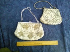 Two Vintage, white beaded evening bags/purses - 1940's-50's, both w/metal clasps