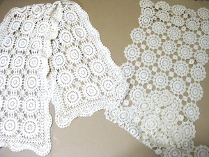 2 VTG CROCHET  CROCHETED TABLE RUNNER DRESSER SCARVES BEIGE 50 by 11 &  36 by 14