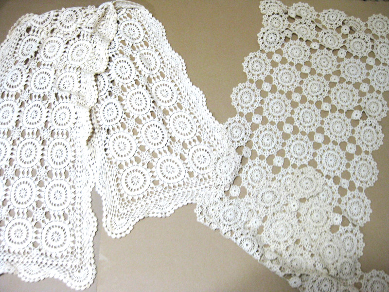 2 VTG CROCHET  CROCHETED TABLE RUNNER DRESSER SCARVES BEIGE 50 by 11 &  36 by 14