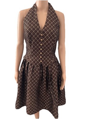 VTG 90s Oscar De La Renta Halter Dress Quilted Gold Metallic Brown Corset Sz 10