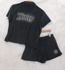 Juicy Couture Black Velour Set Sleepwear Line Size M Y2K 2000s Bling Spellout