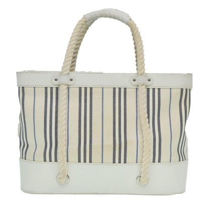 BURBERRY Rope handle Hand Bag Canvas Leather White Blue Silver