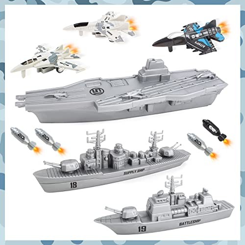  Aircraft Carrier Toy Military Submarine Naval Ship Play Set with Planes Army 