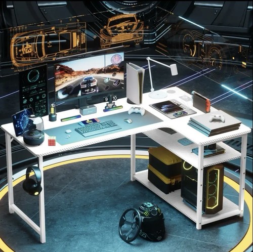 L Shaped Gaming Desk with Power Outlets Corner Computer Desk 110x80CM-white 🚚💨 - Picture 7 of 8