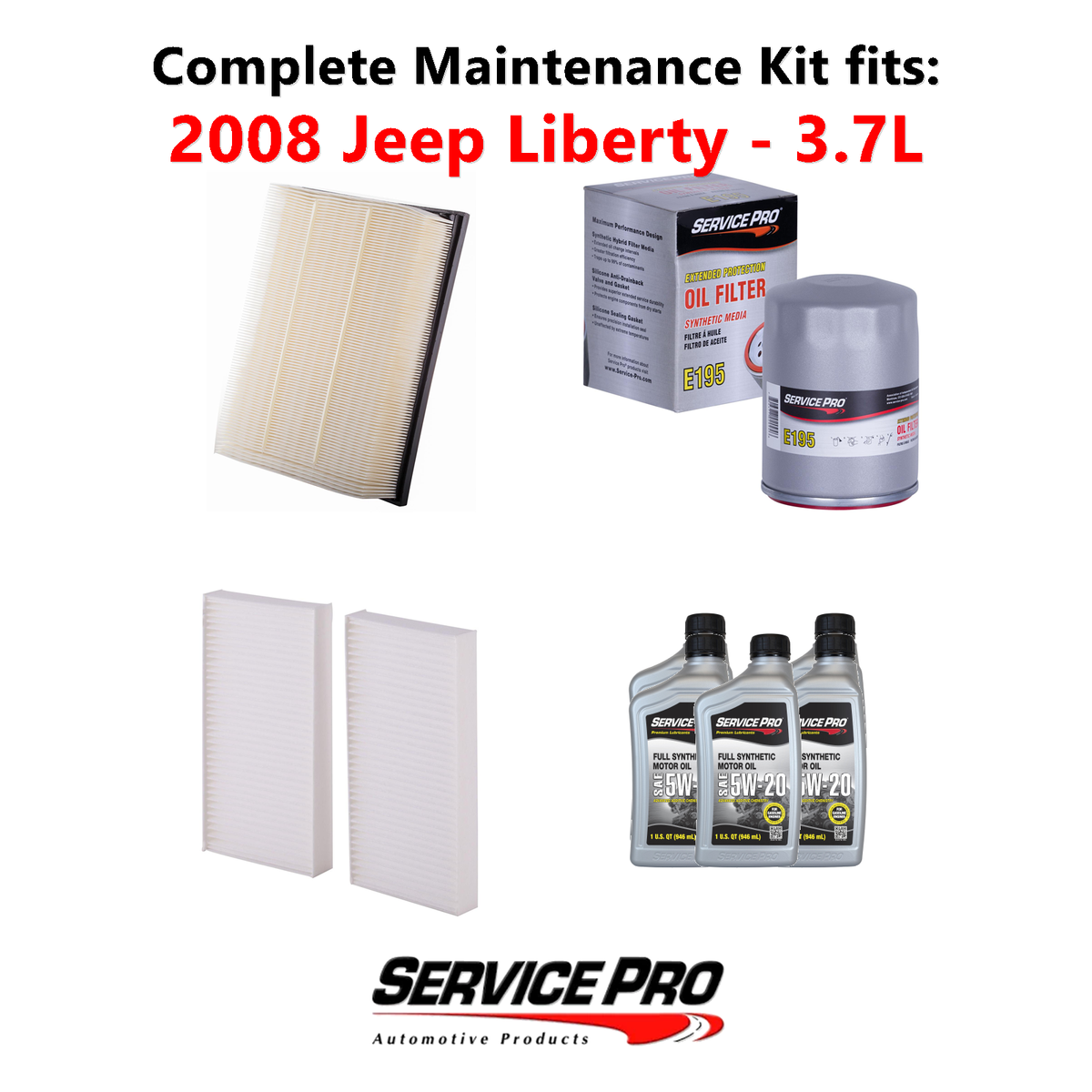 2008 Jeep Liberty 3.7L Complete Cabin, Air & Oil Filter Kit (5W-20