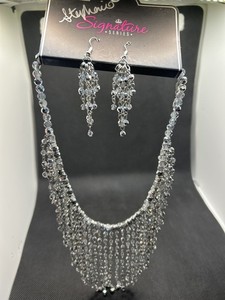 Paparazzi Signature Series Crystal Fringe Bib Necklace & Earring Set