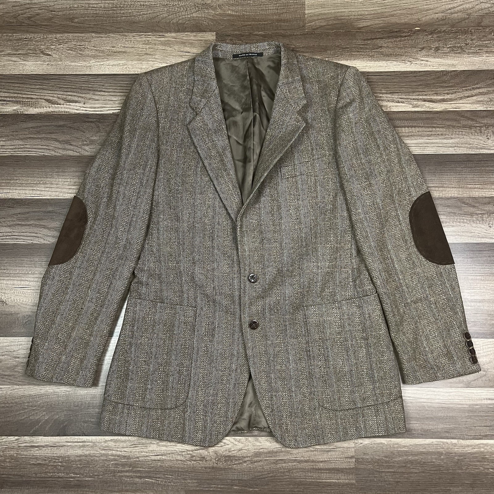 Giacca blazer vintage Yves Saint Laurent Francia lana tweed toppe gomito taglia 42R