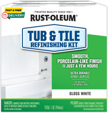 Rust-Oleum 384165 Tub and Tile Refinishing 2-Part Kit, 32 Oz, Gloss White Rust-Oleum 384165 Tub and Tile Refinishing 2-Part Kit, 32 Oz, Gloss White - Image 1