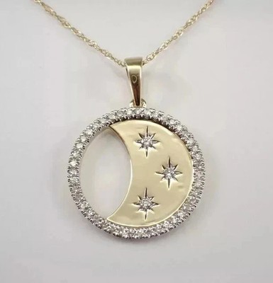 1.10Ct Round Cut Real Moissanite Circle Women's Pendant 14K Two Tone Gold Plated
