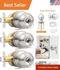 Brushed Nickel Keyed Alike Door Knobs, 3 Pack - Enhance Your Security Style