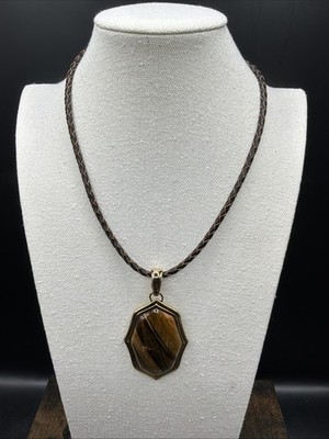 Barse Brocade Enhancer Necklace- Tigers Eye- Leather- Bronze- NWT