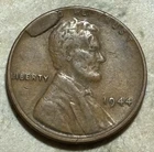 1944 LINCOLN WHEAT CENT PENNY CUD MINT ERROR OBVERSE