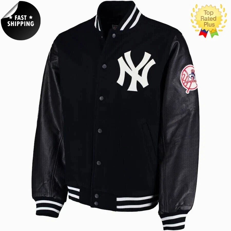 Letterman NY Yankees Varsity Black Jacket with Warm Quilted Lining | FAST SHIP |