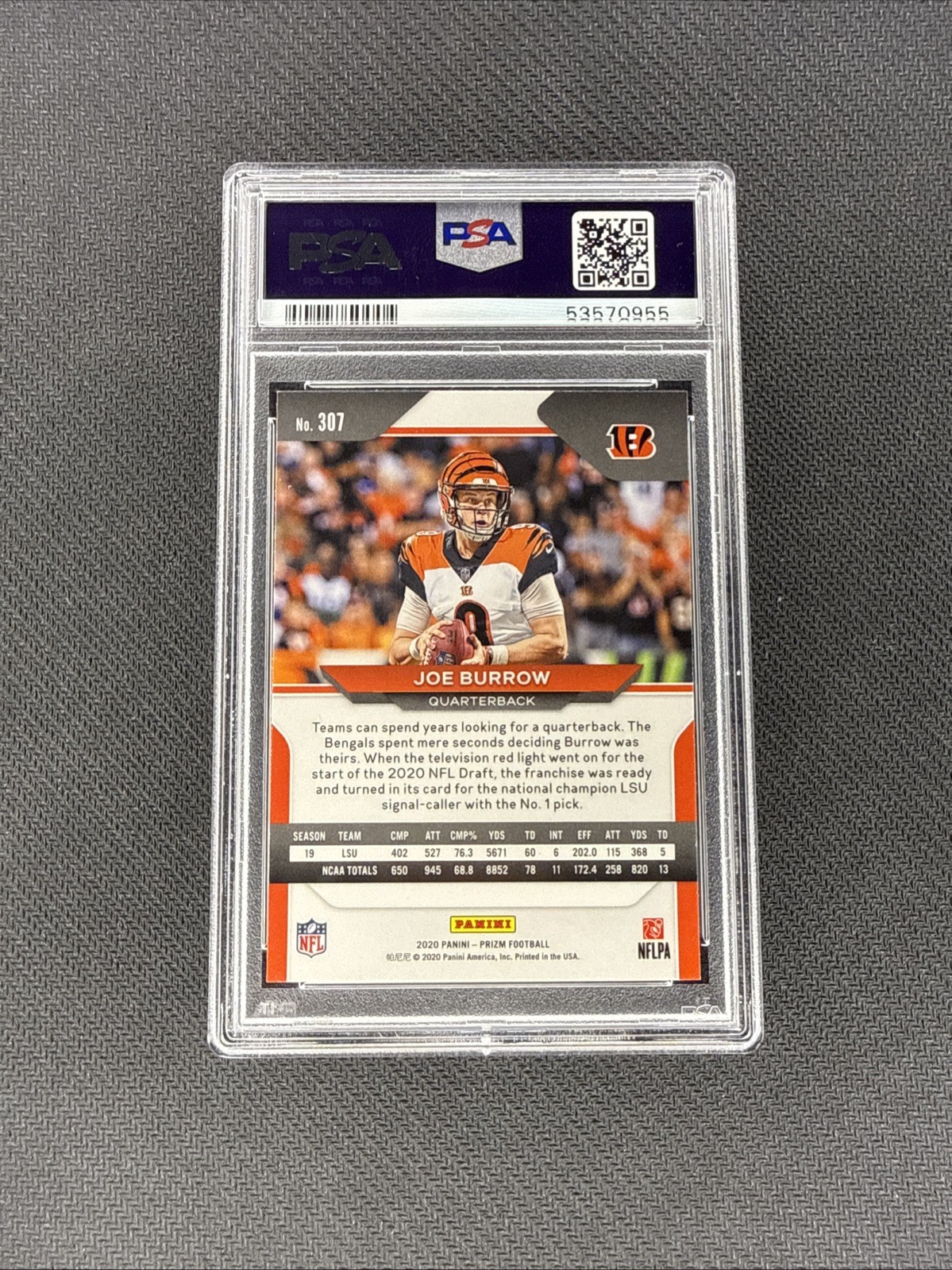 Joe Burrow 2020 Panini Prizm Football Rookie RC #307 PSA 10 Base view 2