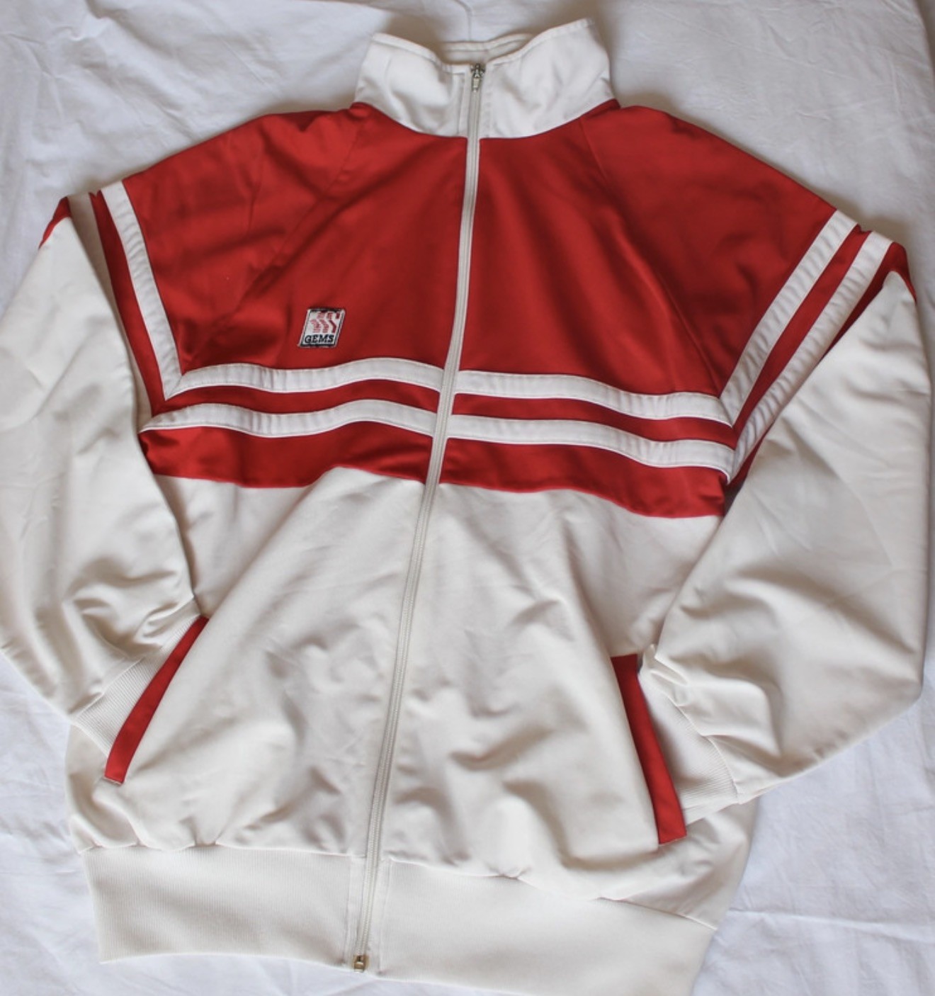 GEMS Track Jacket Vintage Anni ’90 Felpa Zip Rossa Bianca Taglia L Unisex