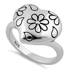 925 Sterling Silver Flower Leaf Heart Ring