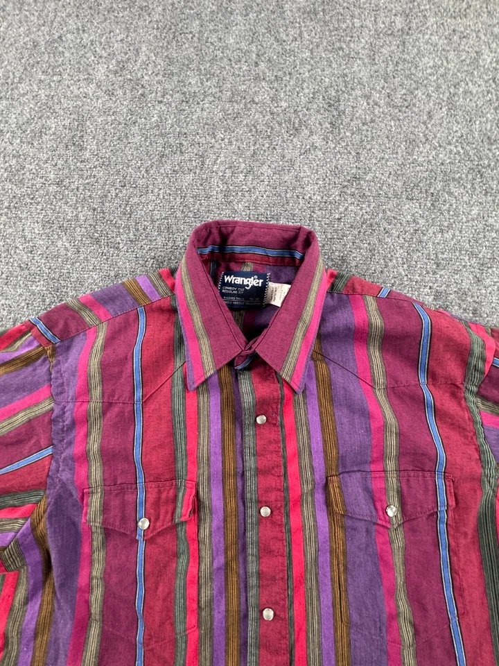 Camisa de vestir vintage Wrangler para hombre 16/34 multicolor perla a presión ajuste vaquero rodeo Foto 4 de 4