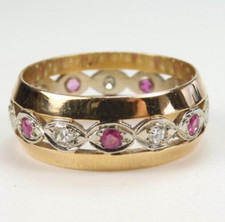 Antique 1920's Diamond Ruby Wedding Eternity Band 13KW/Y Ring Size 6 UK-L1/2