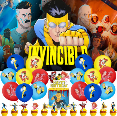 Invincible Party Supplies Set Balloons Cake Toppers Banner Birthday Decor