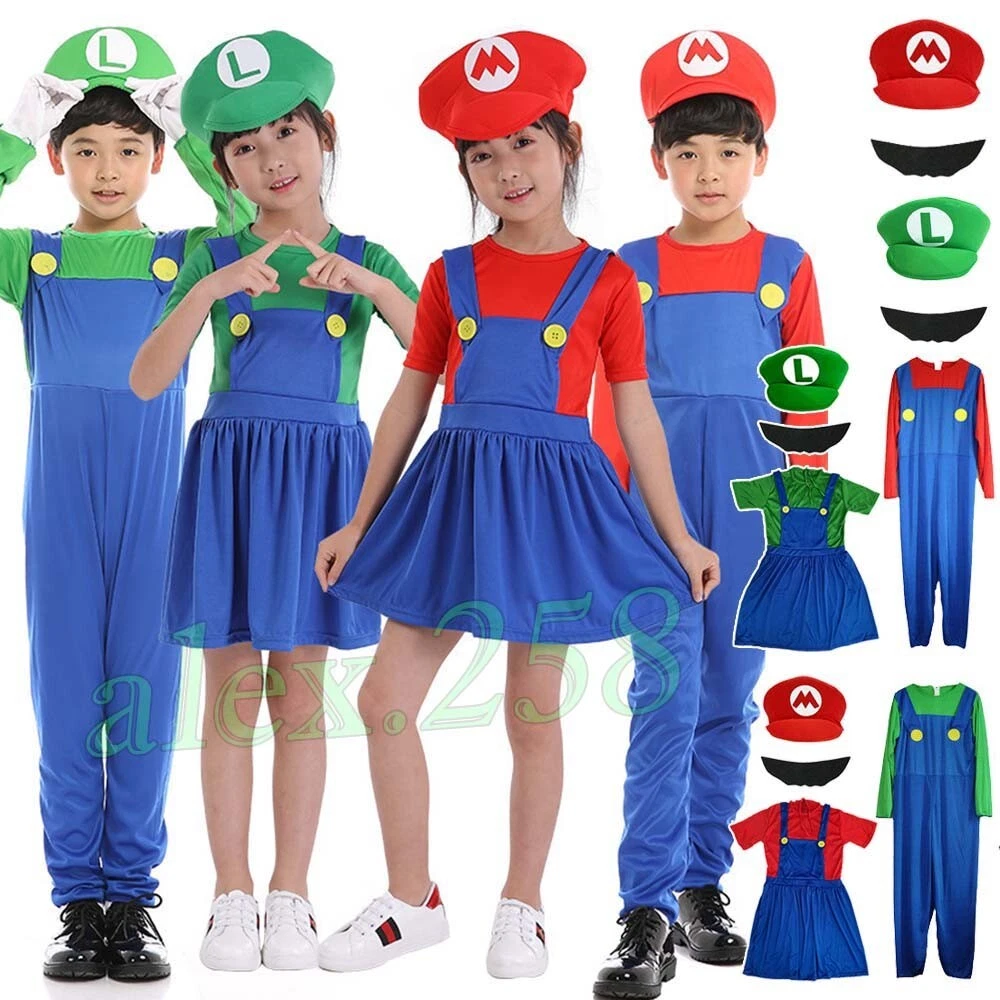 Kids Super Mario Costume Fancy Dress Up Party Cosplay Outfits Boys Girls  Outfits