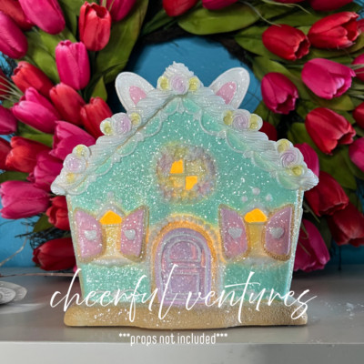 Sweet Treats Bunny Ears Easter Resin Glitter LED Gingerbread House 8.5 H