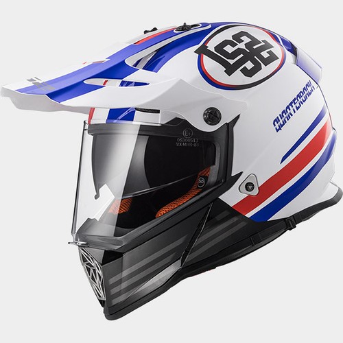 Casco visera de sol estilo MX LS2 MX436 PIONEER QUATERBACK BLANCO/AZUL/ROJO aventura estilo MX  - Imagen 1 de 1