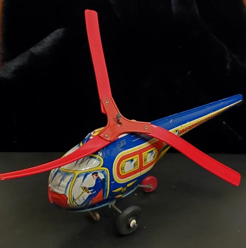 VINTAGE Chein tin wind up toy helicopter Beautiful Graphics